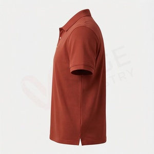 Polo en piqué de coton rouge rouille à manches courtes pour homme, décontracté, respirant, coupe classique, design uni, logo sur le devant - Product Image 3