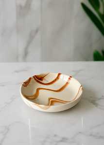 Ensemble de salle de bain en céramique moderne, forme ronde, motif marbre, distributeur de savon, porte-brosse à dents, porte-savon, quatre pièces - Product Image 2