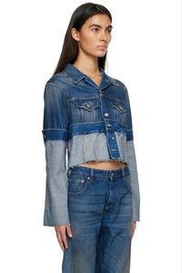 Women's <b>Cropped</b> <b>Denim</b> <b>Jacket</b> Button Front Pockets Long Sleeve Stonewashed Casual Autumn Style - Product Image 5
