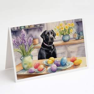 Whimsical <b>Easter</b> Decor Black Labrador Retriever <b>Pack</b> 8 A7 Size 5x7 Blank Note Greeting <b>Cards</b> with Envelopes - Product Image 1