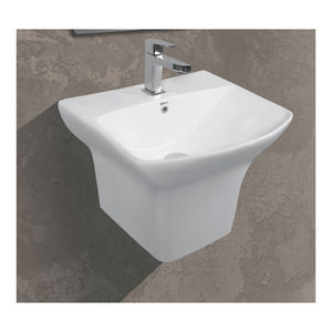 Nouvel arrivage : Lavabo mural en céramique blanche de qualité supérieure, durable, semi-piedestal, pour hôtels et villas - Product Image 1
