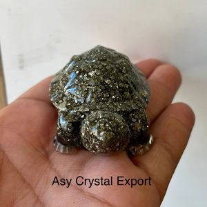 Natural Pyrite <b>Crystal</b> Turtle Feng Shui Wealth Luck Tortoise Resin Healing Stone <b>Animal</b> Carving Home Decor Reiki <b>Crystal</b> Gift - Product Image 5