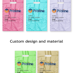 Diseño de logotipo personalizable, bolsas de compras con asa troquelada LDPE, equipaje de mano de plástico Beige esmerilado blanco para prendas y ropa - Product Image 2