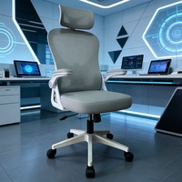 Chaise de bureau réglable avec cadre blanc et dossier en maille grise, avec mécanisme de bascule, dossier haut, chaise pivotante pour jeux sur ordinateur