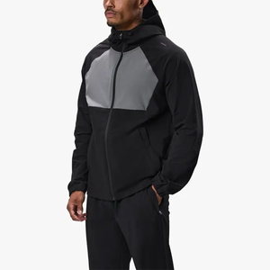 Chaqueta Deportiva Negra con Capucha para Hombre, Cortavientos, Manga Larga, Diseño Color Block, Ligera, de Poliéster, para Primavera, Corte Regular - Product Image 3