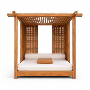 Cama de Día Moderna para Exteriores de Madera de Teca Sólida con Toldo, Muebles de Jardín de Lujo para el Borde de la Piscina - Product Image 1