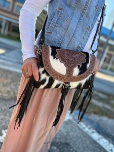 Genuine Tooled Leather Women's Wristlet Clutch with Fringe Waterproof Secure <b>Top</b> Zipper Closure Pearl Decoration - Product Image 3
