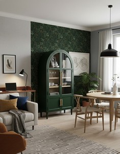 ตู้โชว์ดีไซน์โค้ง ไม้ยางพารา MDF วีเนียร์ไม้โอ๊ค เป็นมิตรกับสิ่งแวดล้อม บานประตูแบบชัตเตอร์ 4 ช่อง เฟอร์นิเจอร์บ้านสไตล์โมเดิร์น - Product Image 3