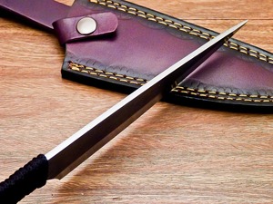 Custom Handmade Carbon Steel Hunting Knife Drop Point Blade <b>Black</b> <b>Wrapped</b> Handle Leather Sheath Outdoor Survival Tool - Product Image 3