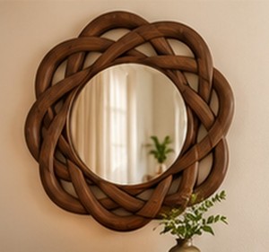 Braided Wood <b>Wall</b> <b>Mirror</b> Round Decorative <b>Hanging</b> <b>Mirror</b> Modern Teak Style Home Hotel Restaurant Decor - Product Image 1