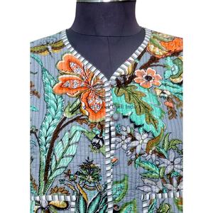 High Quality Breathable Eco-Friendly Knitted Floral Block Printed Cotton <b>Quilted</b> Autumn Winter Women's Short <b>Jacket</b> Button Front - Product Image 3