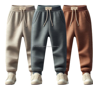 Pantalones de chándal para niños, cintura elástica, cordón de algodón, tejido de lana sólida, pantalones de chándal rectos informales acanalados, ropa deportiva para correr - Product Image 4