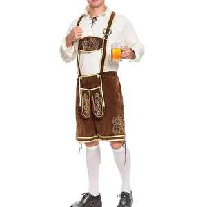 Pantalones de cuero para disfraz de hombre con correas en las rodillas, pantalones de cuero con correas de gamuza para disfraz de Oktoberfest con diseño de ciervo - Product Image 1