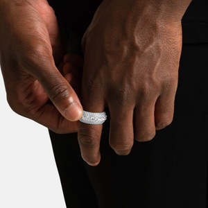925 Sterling <b>Silver</b> Iced Out Layered Diamond <b>Ring</b> | White Gold Plated Luxury <b>Statement</b> Band | Hip Hop Men's <b>Ring</b> - Product Image 3