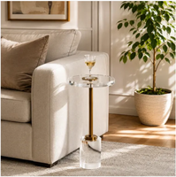 Acryl-Couchtisch Runder Teetisch Transparenter Acryl-Beistelltisch mit Goldfarbener Metallbasis Wohnzimmermöbel