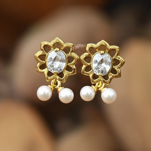Vintage Asscher Cut Diamond and Pearl Drop Stud Earrings - Product Image 3