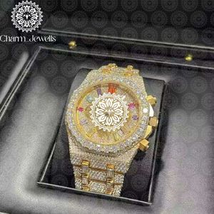 Charm Jewells Men's Luxury Gold Watch 43mm Round Case Quartz Movement <b>Chronograph</b> Sapphire Dial Folding Clasp - Product Image 5