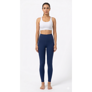 Blue Women Solid High Waist Yoga <b>Leggings</b> <b>with</b> Butt Shaping Design Breathable Cotton Spandex Material and Utility <b>Pocket</b> For - Product Image 4