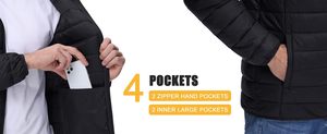 <b>Men's</b> Blue Puffer <b>Jacket</b> With Orange Zipper Stand Collar Casual Winter Windproof Polyester Wadding Regular Fit - Product Image 6