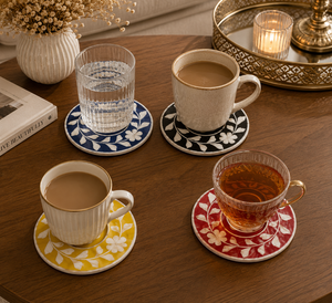 Natural Mother of Pearl Inlay Coasters For Homes Hotel <b>Bars</b> Round Floral Table Drink <b>Mat</b> for Dining & Coffee Table Kitchen Decor - Product Image 3