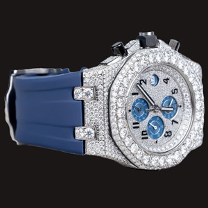 Montre personnalisable en caoutchouc bleu avec diamants Moissanite, demi-sertie, classique, bijoux pour homme à prix abordable - Product Image 2