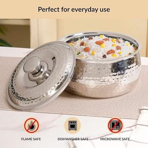 Casserole en acier inoxydable avec couvercle, 24 cm, design martelé, durable, compatible gaz et induction, lavage à la main uniquement - Product Image 5