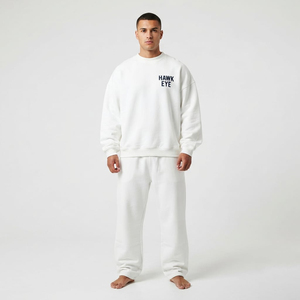 Ensemble de survêtement deux pièces pour homme de haute qualité 400 GSM, sweat-shirt et pantalon de survêtement épais, couleur blanc uni, personnalisable - Product Image 1