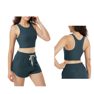Ensemble deux pièces décontracté pour femme : crop top en coton coupe classique et short au-dessus du genou, nouveau design, écologique et respirant, vente en gros - Product Image 1