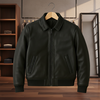 Blouson bomber en cuir PU noir pour homme, coupe classique, col rabattu, fermeture éclair, couleur unie, style moto, vêtement d'automne