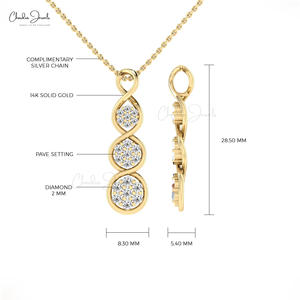 Pendentif en grappe de diamants de 0,44 carats, clarté I1-I2, serti pavé, avec pendentif torsadé en or 14 carats marqué, pour elle, de fournisseurs vérifiés - Product Image 2