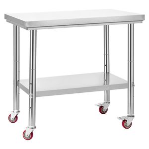 24 X 35.4 Inches Stainless Steel <b>Table</b> with Wheels Commercial <b>Kitchen</b> <b>Prep</b> Workstat Adjustable Undershelf for Food Preparation - Product Image 1