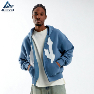 Sudadera con capucha y cremallera para hombre, personalizada, con parche de letras desgastadas y aplique de borde sin rematar, de forro polar, el mejor producto de 2026 - Product Image 6