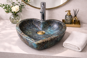 Vasque de salle de bain en pierre de labradorite naturelle de luxe en forme de cœur avec finition bleu-vert irisé pour comptoir de vanité moderne - Product Image 3