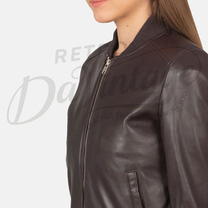 Women Burgundy Real <b>Leather</b> Bomber <b>Jacket</b> Slim Fit Premium Sheepskin Casual Winter Outerwear Fashionable Zip Up Coat - Product Image 3