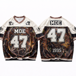 Camiseta de fútbol americano de malla para mujer, oversize, camuflaje, cuello en V, transpirable, de poliéster, estilo urbano, fabricación personalizada, suministro. - Product Image 2