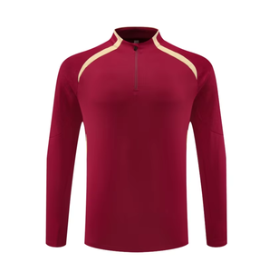 Ensemble de maillot de football pour hommes, haut à manches longues avec fermeture éclair rouge, pantalon noir, évacuation de l'humidité, respirant, séchage rapide, coupe régulière, toutes saisons - Product Image 2