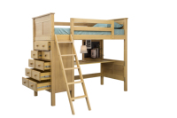 Lit superposé double extensible avec table d'étude et rangement pour enfants et adolescents, garantie 1 an, bois massif moderne, pin de Nouvelle-Zélande