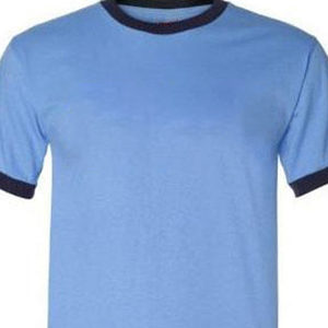 Camiseta de Manga Corta Azul Claro con Logotipos Personalizados, Ribete en Azul Marino, Cuello Redondo, Corte Regular, Diseño Casual de Color Sólido - Product Image 2