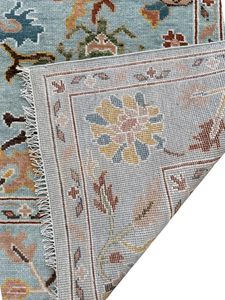 Tapis Oushak en laine/soie noué à la main sur mesure, gris pastel, abstrait, oriental, qualité export, antidérapant, adapté aux animaux domestiques, durable, 1 pièce - Product Image 2