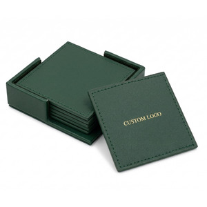 Factory Custom Leather Drink <b>Coaster</b> <b>Set</b> with Round Holder Box Classic Design Reusable & Eco-Friendly for Kitchen Accessories - Product Image 4