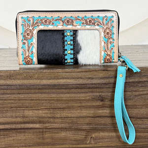 Cartera de mano con cremallera para mujer, estilo occidental, multifuncional, de gran capacidad, de cuero vacuno repujado a mano, con múltiples ranuras para tarjetas, para uso diario. - Product Image 5