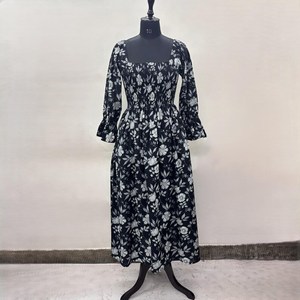 Floral Print Cotton Mini <b>Dress</b> Kyra <b>Style</b> Summer Tunic Eco-Friendly Handmade Boho Design From Rajasthan - Product Image 1