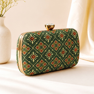 <b>Green</b> Ethnic <b>Clutch</b> <b>Bag</b> Designer Ethnic Handbag <b>for</b> Women <b>Wedding</b> and Festive Wear - Product Image 2
