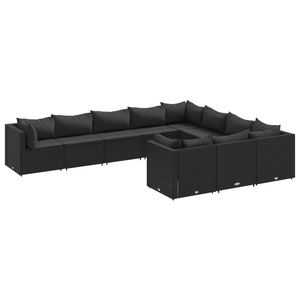 Ensemble de canapés de patio 10 pièces en rotin PE noir avec structure en acier thermolaqué pour jardin - Product Image 2