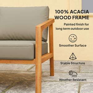 Ensemble de mobilier de patio 4 pièces en bois d'acacia, canapé d'extérieur pour conversation avec coussins épaissis pour jardin et cour arrière, en teck - Product Image 5