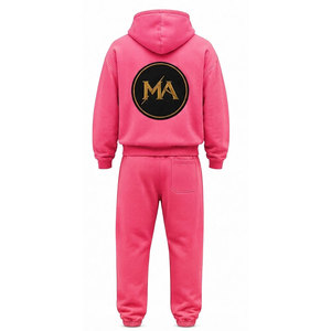 Ensemble de survêtement rose à capuche 100% coton avec fermeture éclair intégrale, poche avant et patch brodé appliqué 480 g/m² - Product Image 3