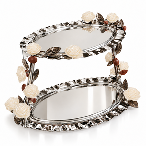 Expositor de Chocolate de Dos Niveles con Rosas de Resina Esculpidas y Detalles de Hojas Metálicas para Hoteles y Bodas, Tamaños y Colores Personalizables - Product Image 2