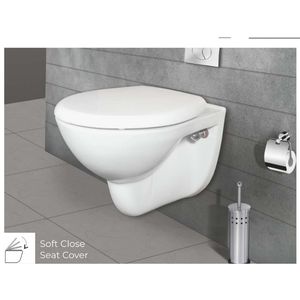 Inodoro suspendido de pared con forma Kerrik, elegante y moderno, de cerámica blanca, 495x360x340mm, sanitario para baño, uso comercial. - Product Image 5