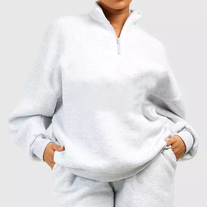 Ensemble de survêtement gris grande taille pour femme, sweat-shirt à fermeture éclair quart de tour et pantalon long, coupe ample, couleur unie, tenue décontractée pour l'automne - Product Image 4