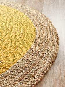 Alfombra Redonda de Yute Hecha a Mano con Centro Amarillo |   Alfombra Boho Ecológica Trenzada Natural - Product Image 3